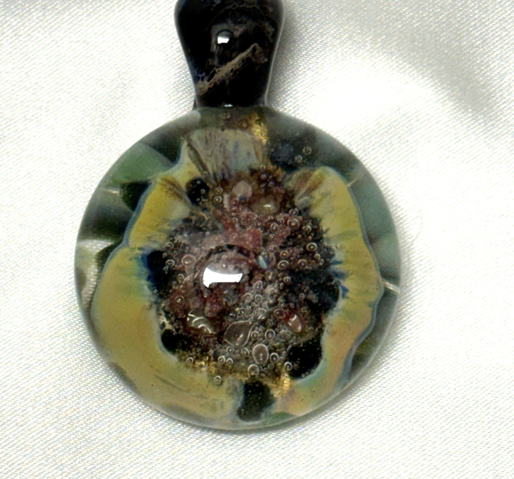 Art Glass Implosion Pendant 4.5cm Lampwork Coral Reef Trapped Bubble